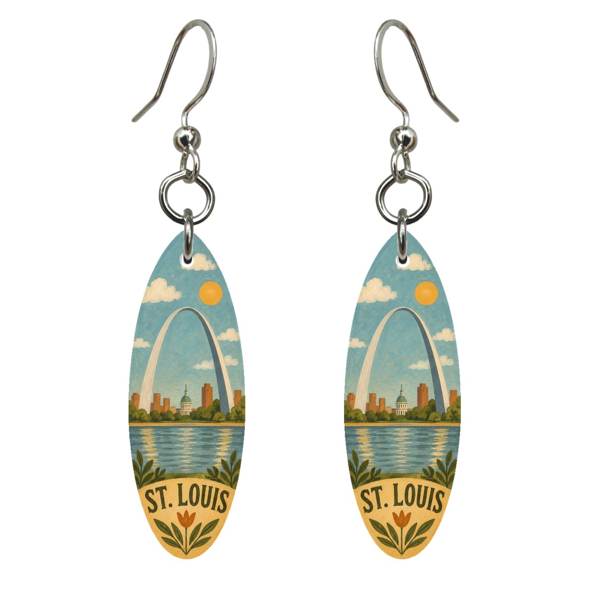 She's Choosing St. Louis Earrings | Naive Folk Painting | S1014