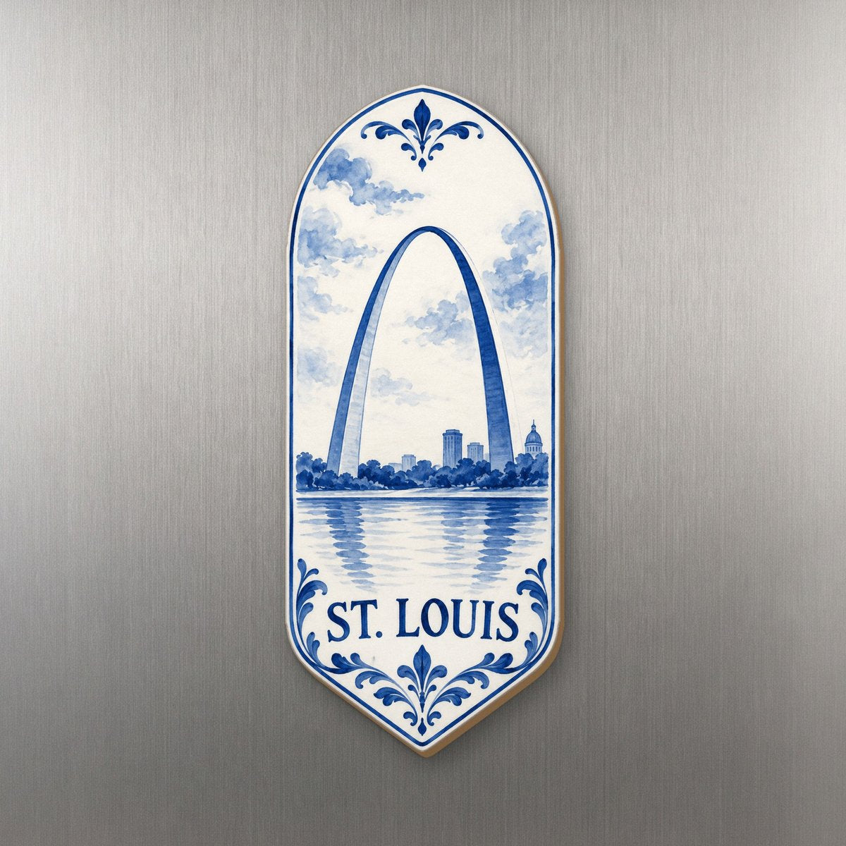 She's Choosing St. Louis Magnet | Blue-And-White Ceramic Illustration | S1015-M