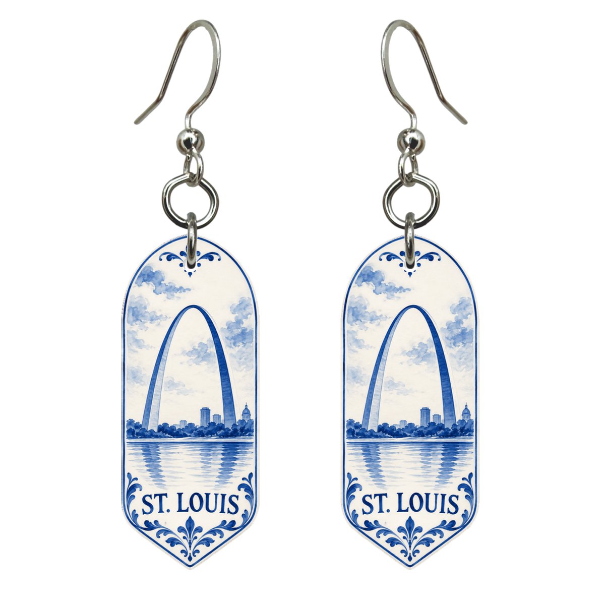 She's Choosing St. Louis Earrings | Blue-And-White Ceramic Illustration | S1015