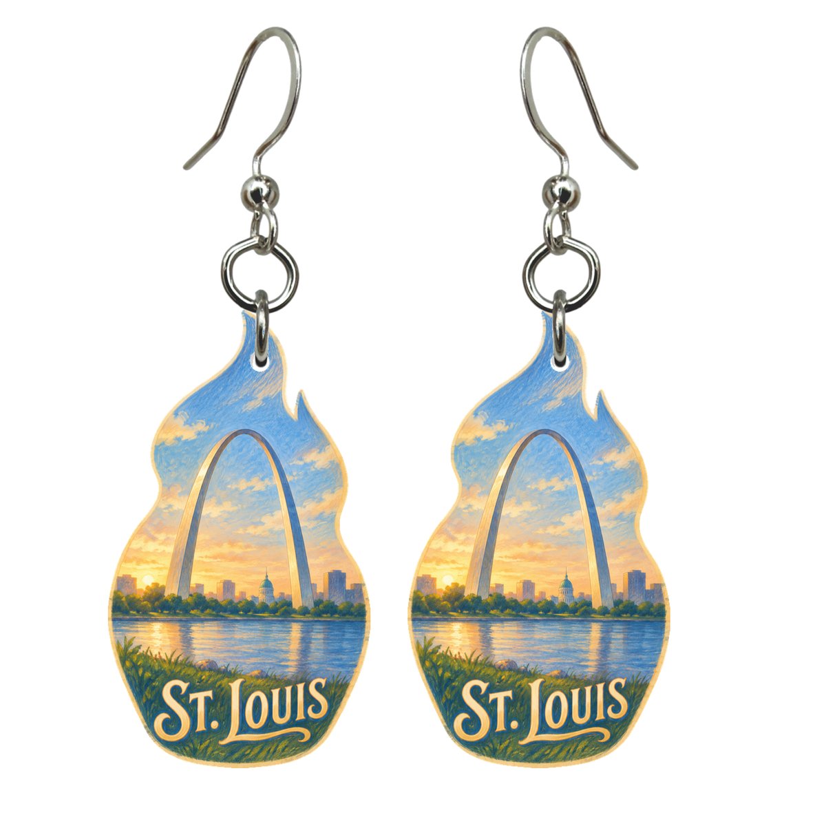 She's Choosing St. Louis Earrings | Colored Pencil over Gouache | S1018
