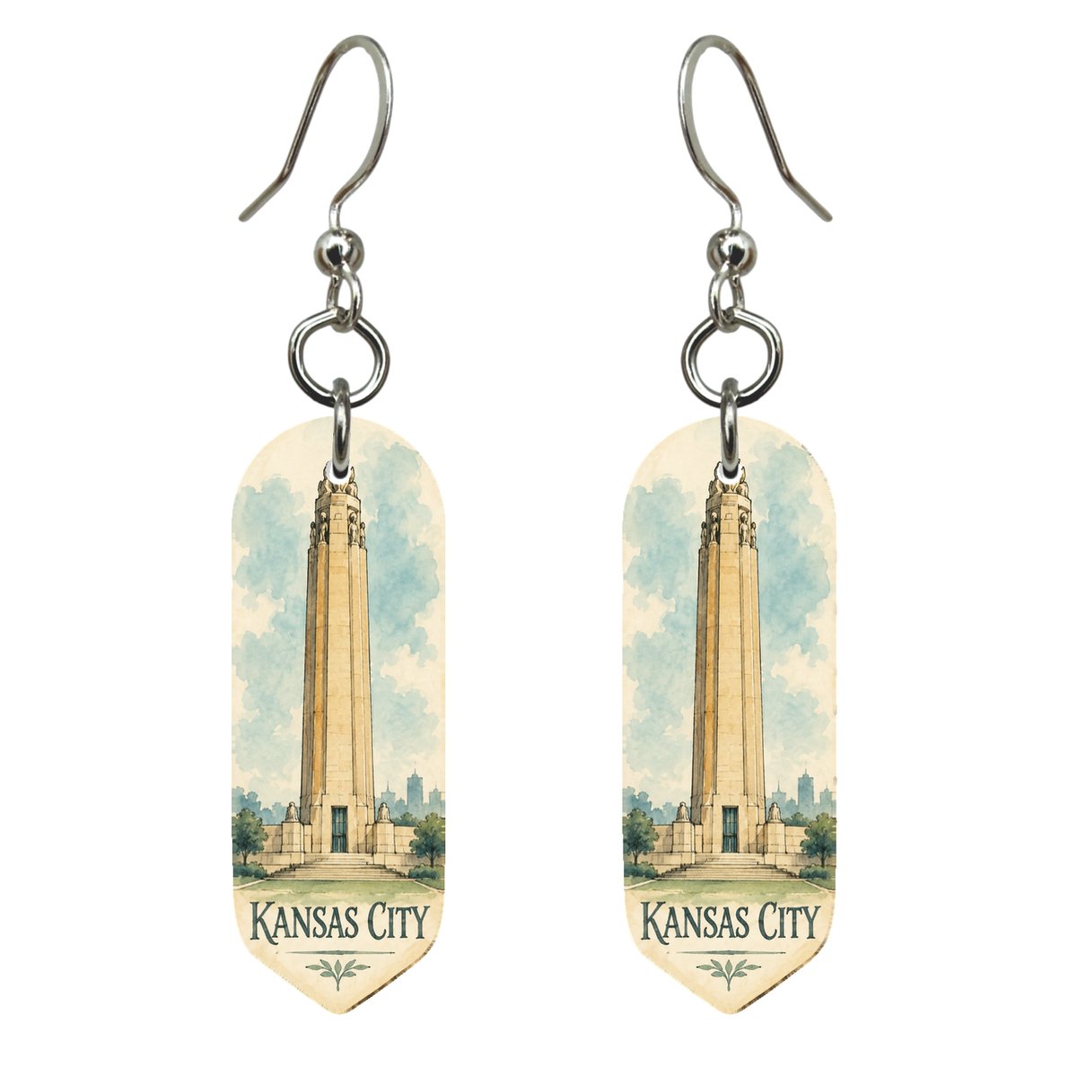 She's Choosing Kansas City Earrings | Pen and Watercolor Wash | S1031
