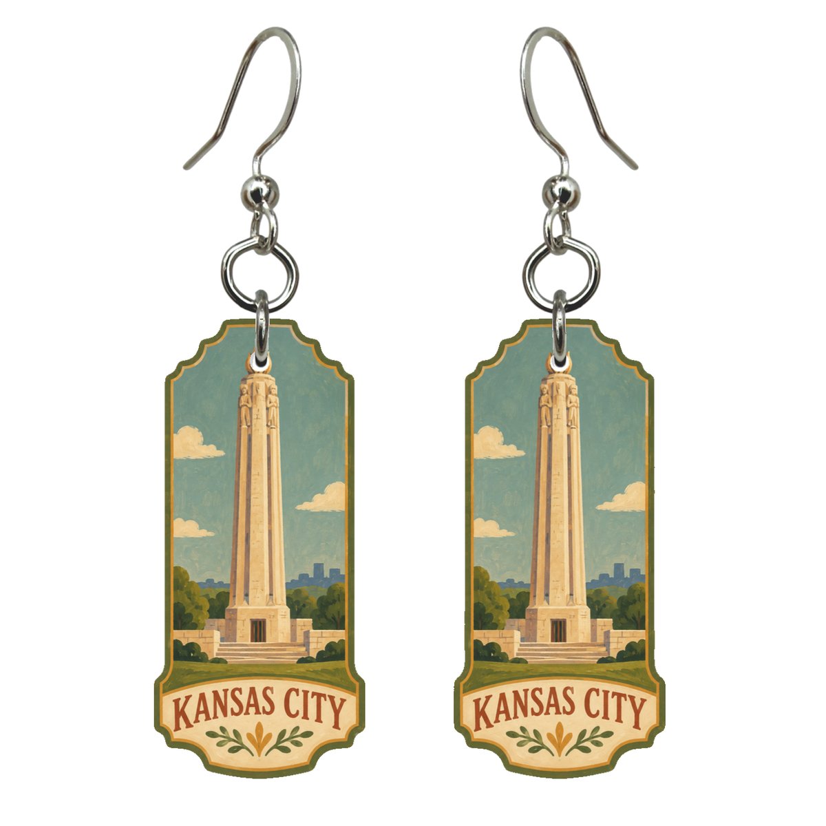She's Choosing Kansas City Earrings | Naive Folk Painting | S1032
