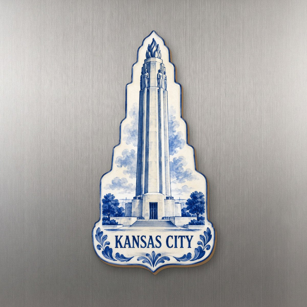 She's Choosing Kansas City Magnet | Blue-And-White Ceramic Illustration | S1033-M