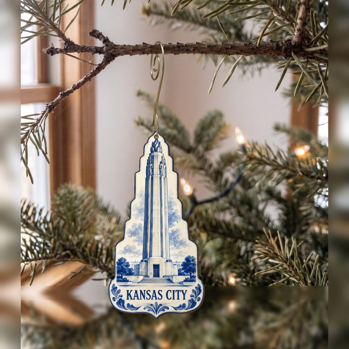 She's Choosing Kansas City Ornament | Blue-And-White Ceramic Illustration | S1033-O