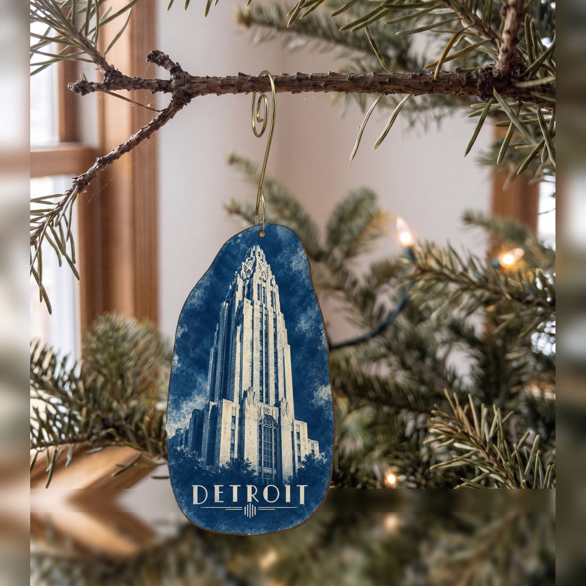 She's Choosing Detroit Ornament | Cyanotype-Inspired | S1043-O