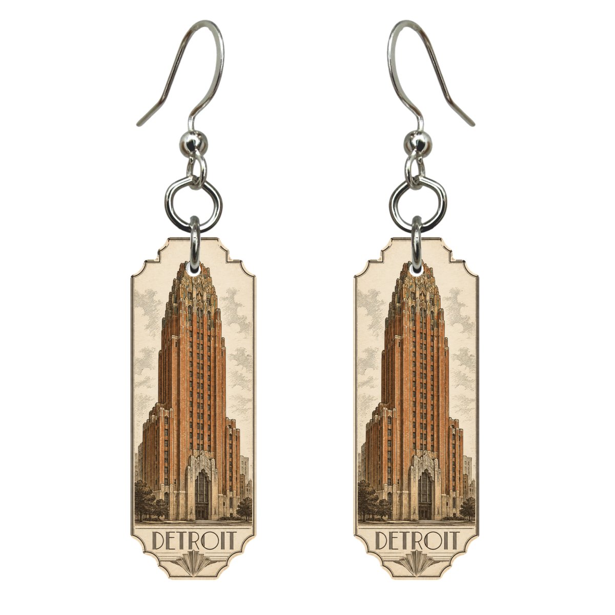 She's Choosing Detroit Earrings | Etching-Inspired Linework | S1044