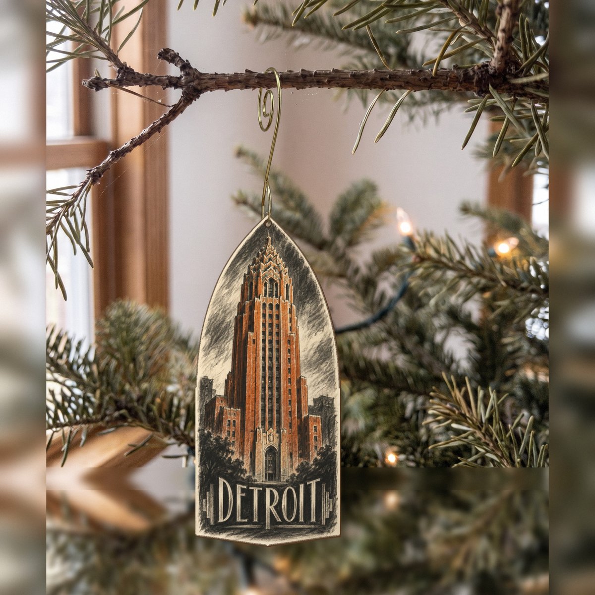 She's Choosing Detroit Ornament | Charcoal Gesture | S1047-O