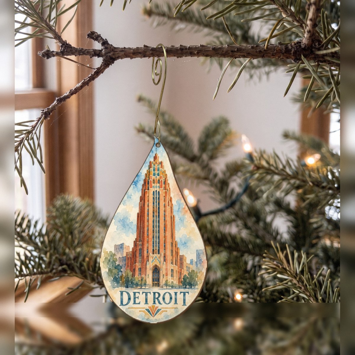 She's Choosing Detroit Ornament | Restrained Watercolor | S1048-O