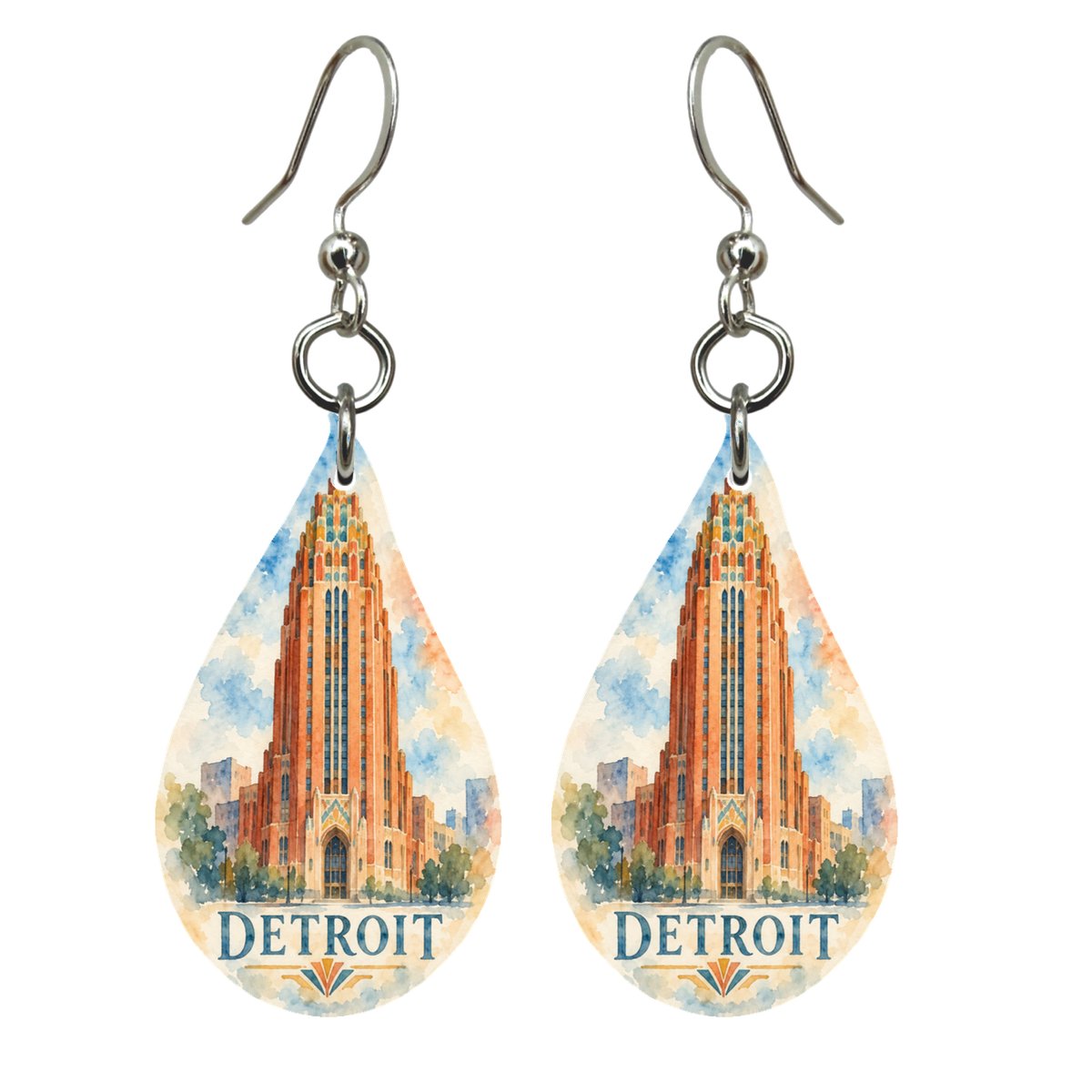 She's Choosing Detroit Earrings | Restrained Watercolor | S1048