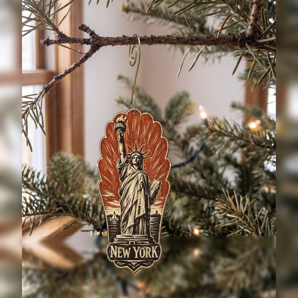 She's Choosing New York Ornament | Woodcut | S105-O