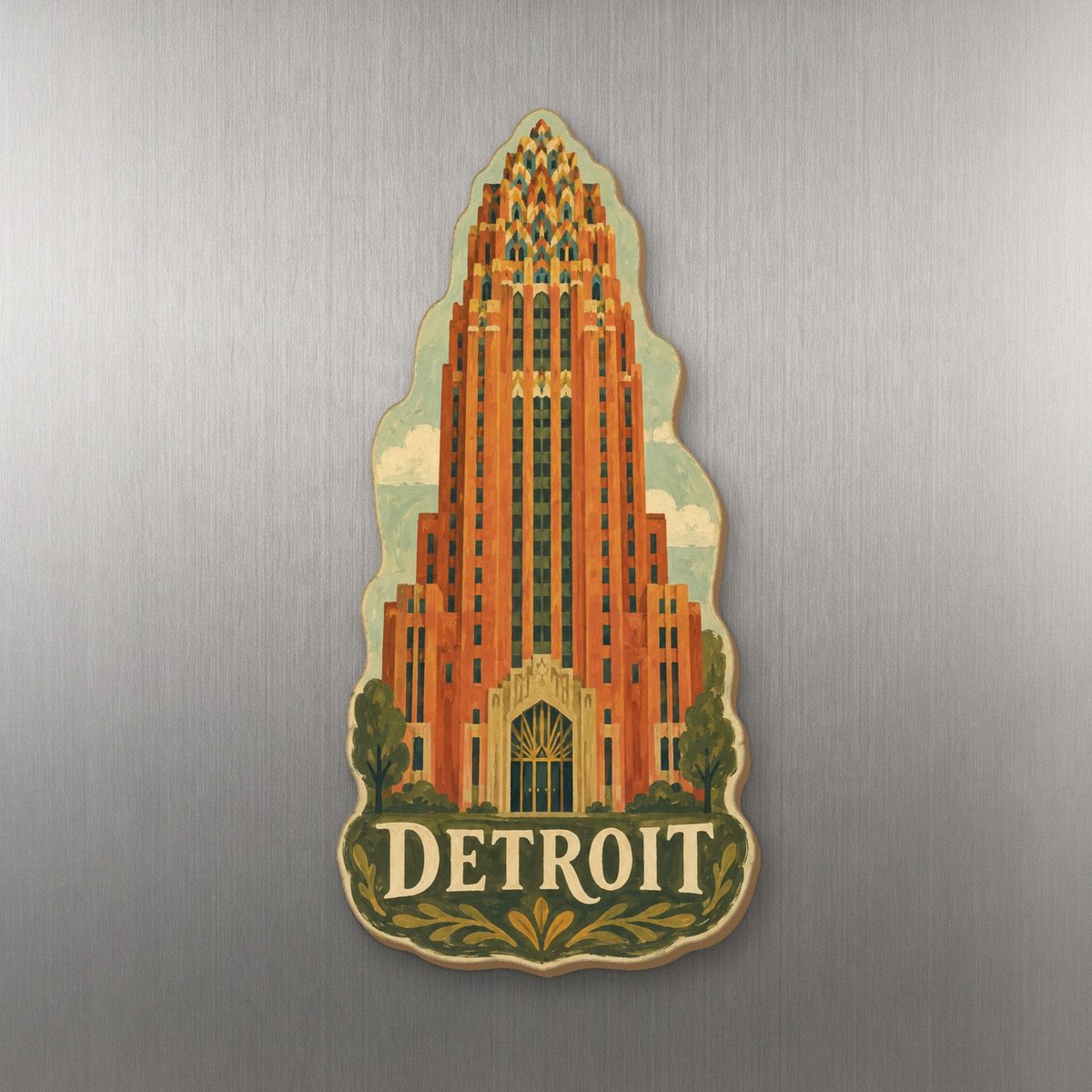 She's Choosing Detroit Magnet | Naive Folk Painting | S1050-M