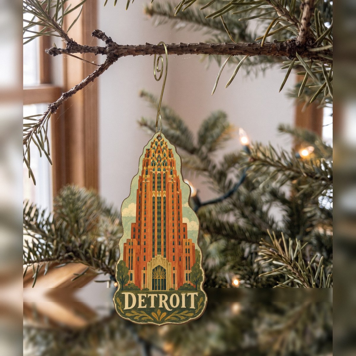 She's Choosing Detroit Ornament | Naive Folk Painting | S1050-O