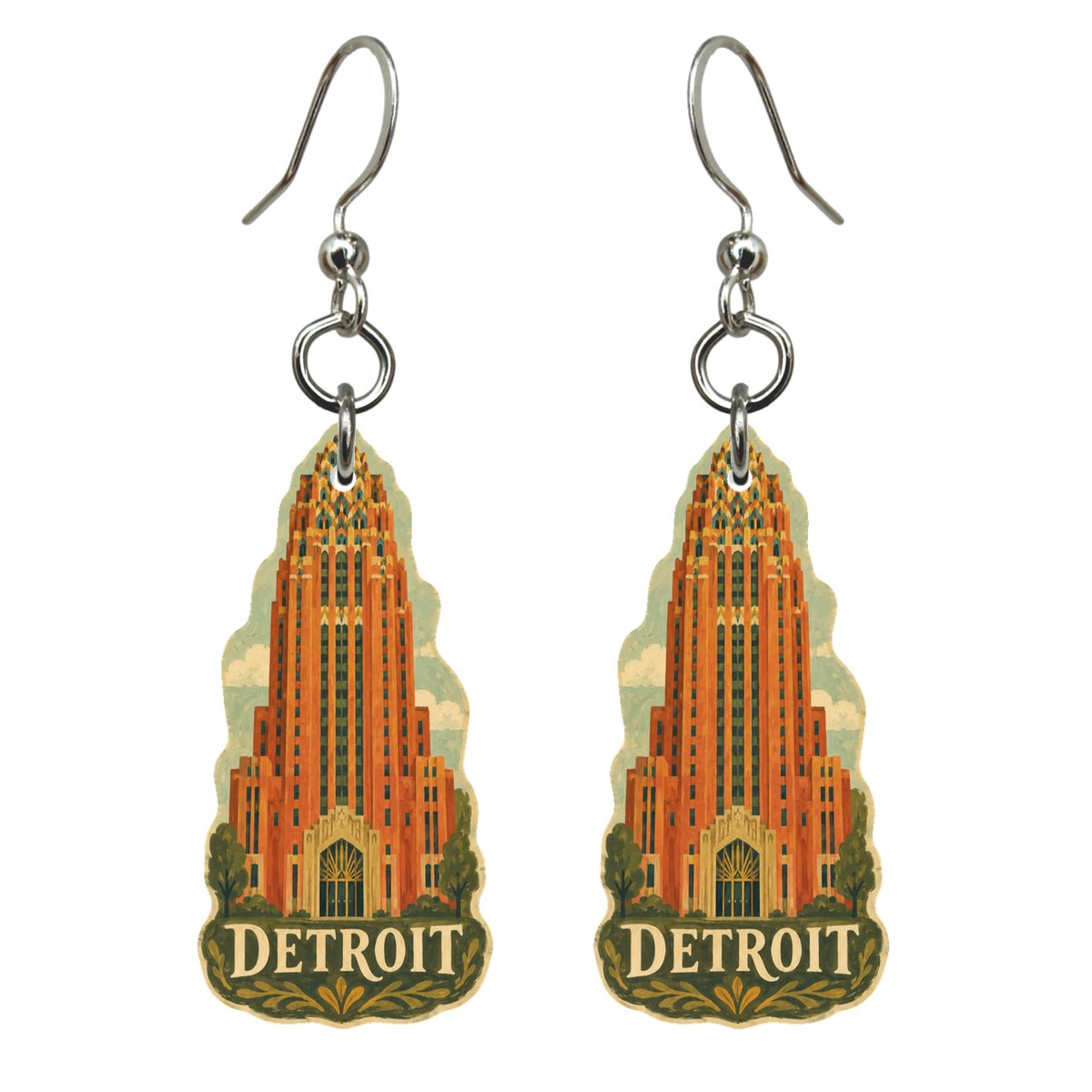 She's Choosing Detroit Earrings | Naive Folk Painting | S1050