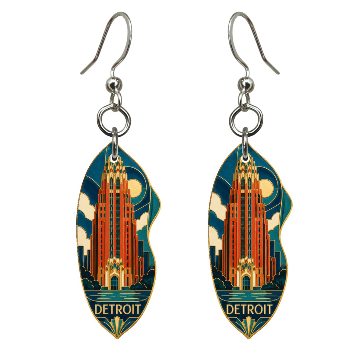 She's Choosing Detroit Earrings | Cloisonné-Inspired Graphic | S1052