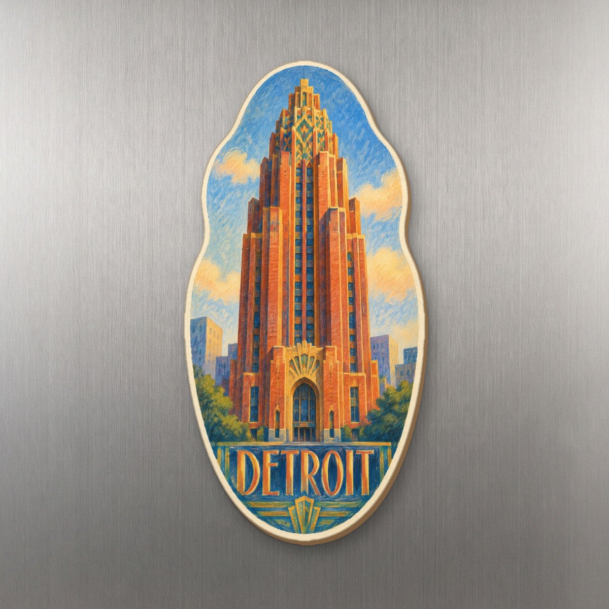She's Choosing Detroit Magnet | Colored Pencil over Gouache | S1054-M