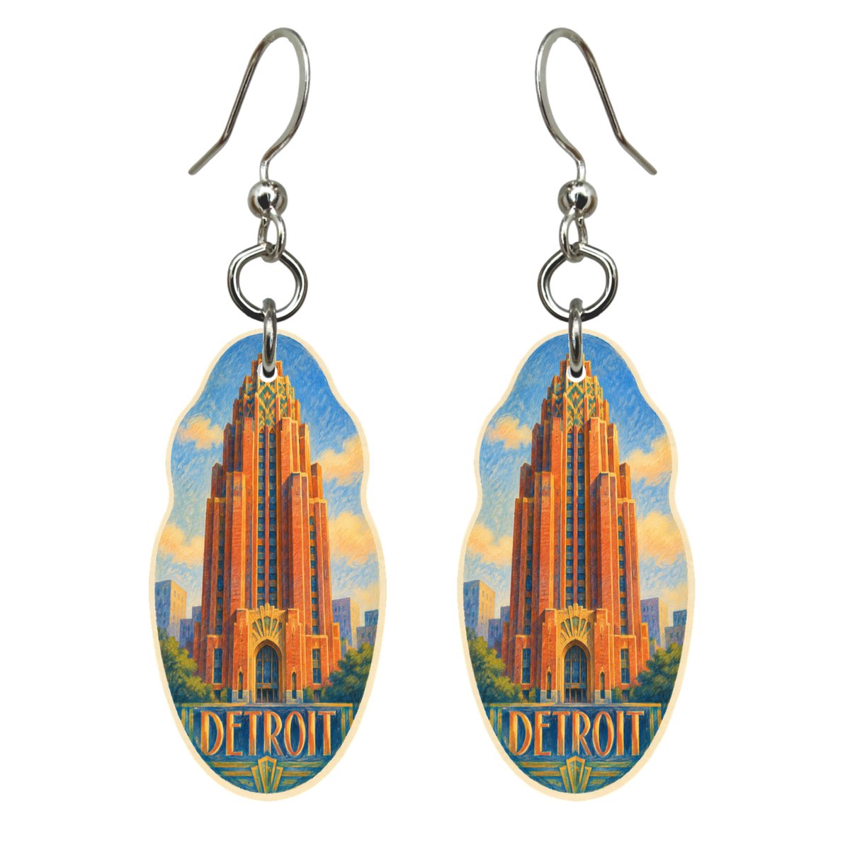 She's Choosing Detroit Earrings | Colored Pencil over Gouache | S1054