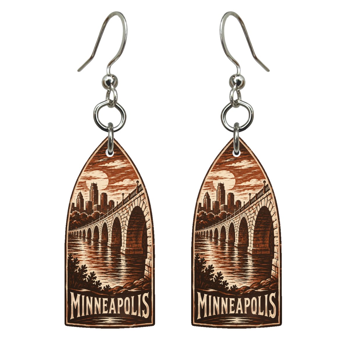 She's Choosing Minneapolis Earrings | Woodcut | S1060