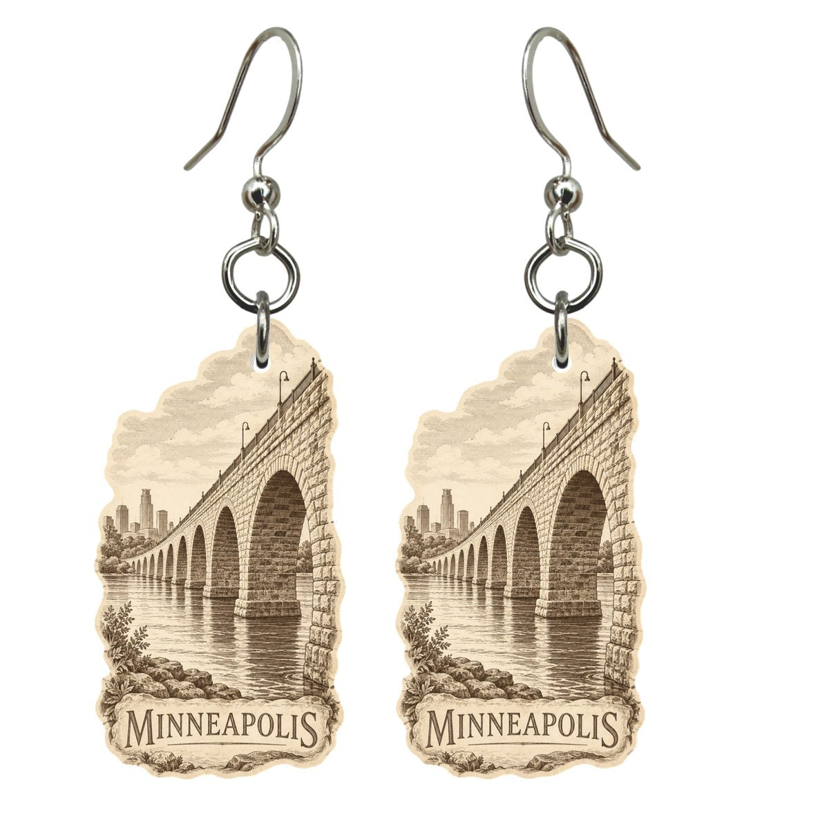 She's Choosing Minneapolis Earrings | Etching-Inspired Linework | S1062