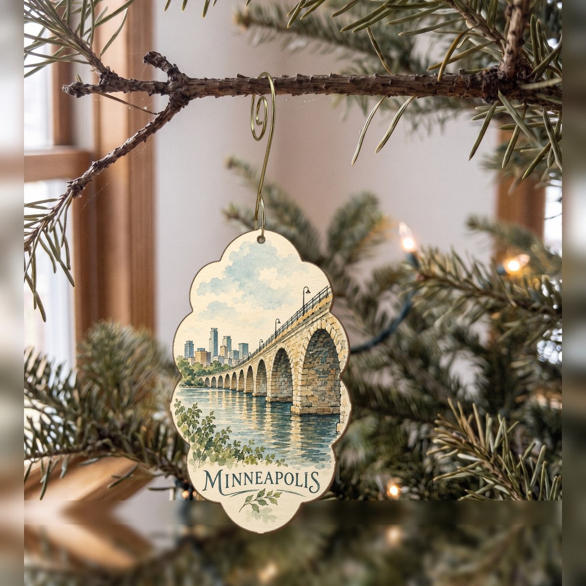 She's Choosing Minneapolis Ornament | Pen and Watercolor Wash | S1067-O