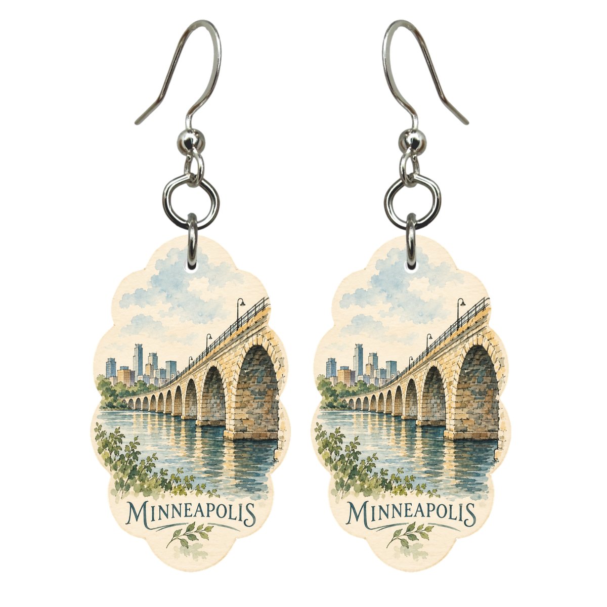 She's Choosing Minneapolis Earrings | Pen and Watercolor Wash | S1067