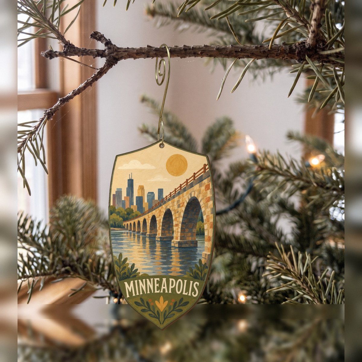 She's Choosing Minneapolis Ornament | Naive Folk Painting | S1068-O