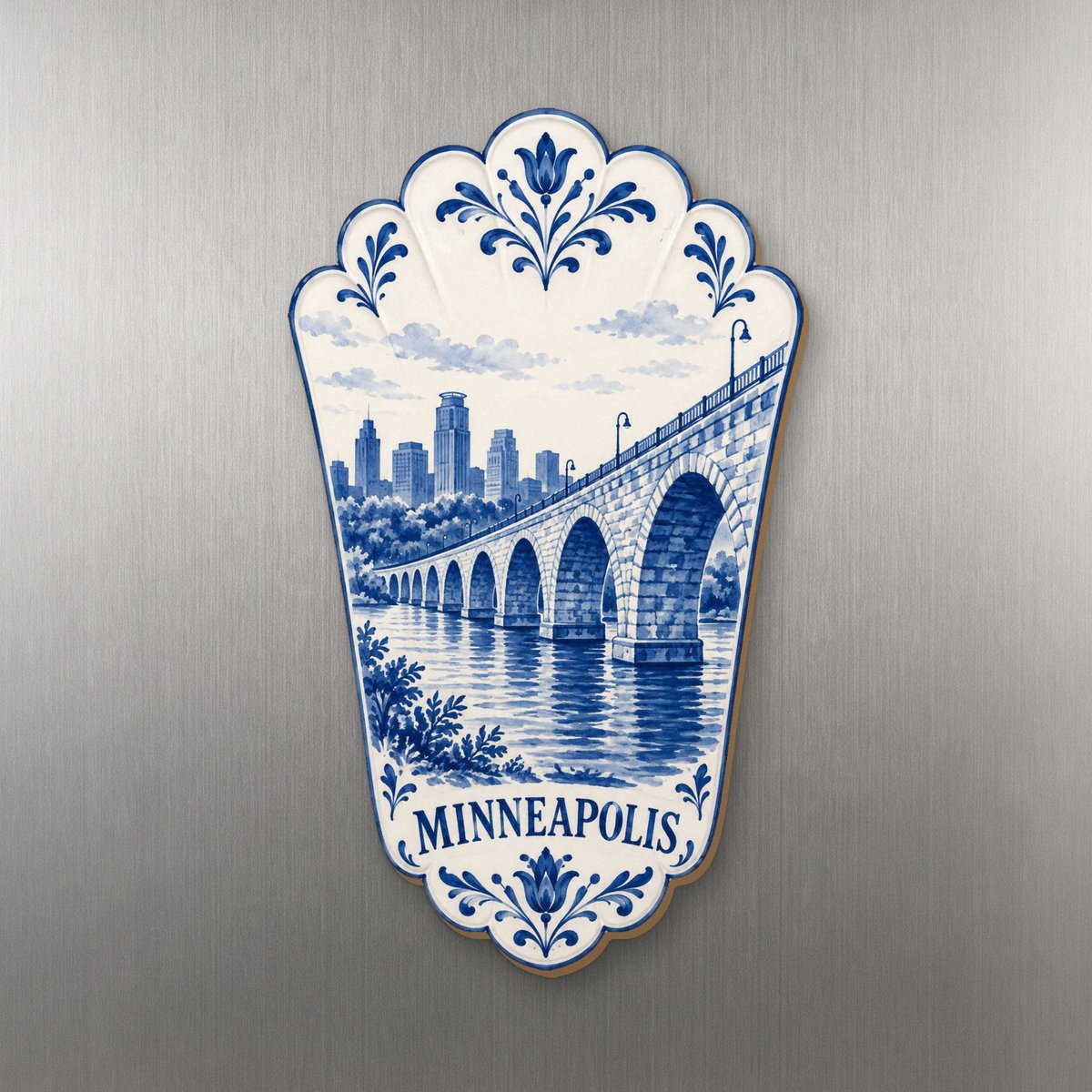 She's Choosing Minneapolis Magnet | Blue-And-White Ceramic Illustration | S1069-M
