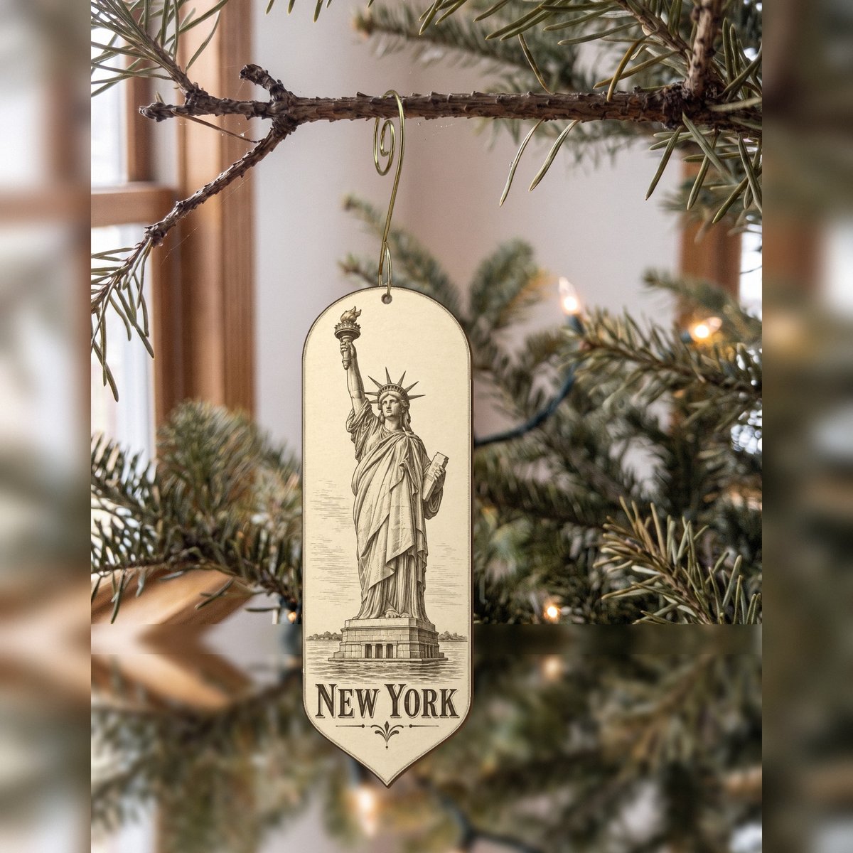 She's Choosing New York Ornament | Etching-Inspired Linework | S107-O