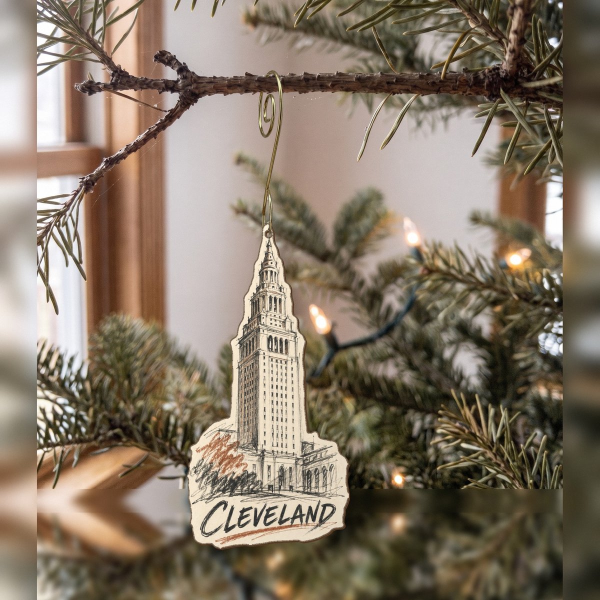 She's Choosing Cleveland Ornament | Loose Contour Sketch | S1075-O
