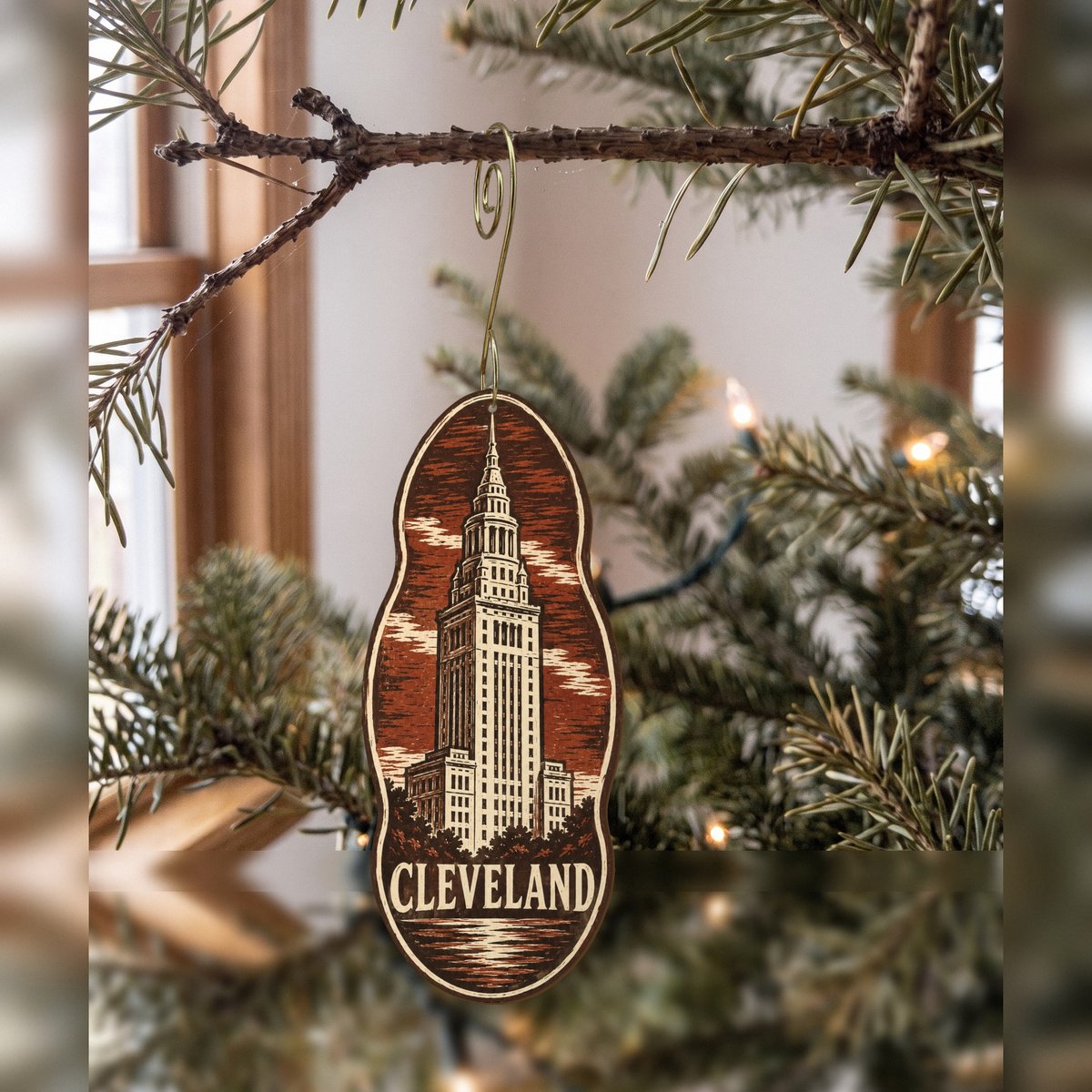 She's Choosing Cleveland Ornament | Woodcut | S1078-O