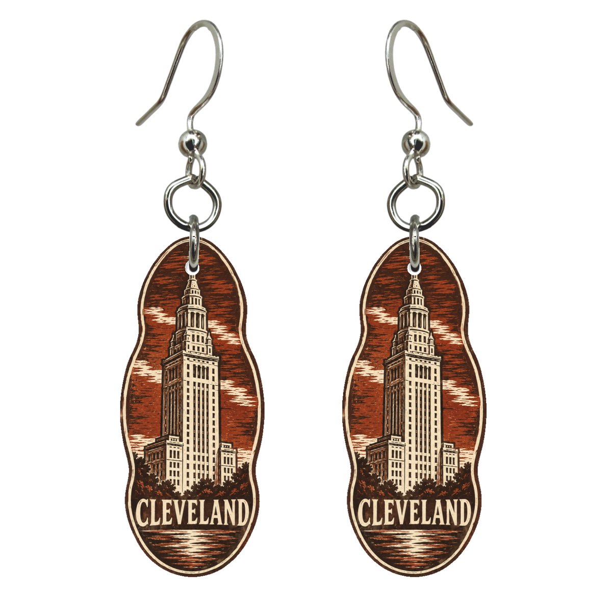 She's Choosing Cleveland Earrings | Woodcut | S1078
