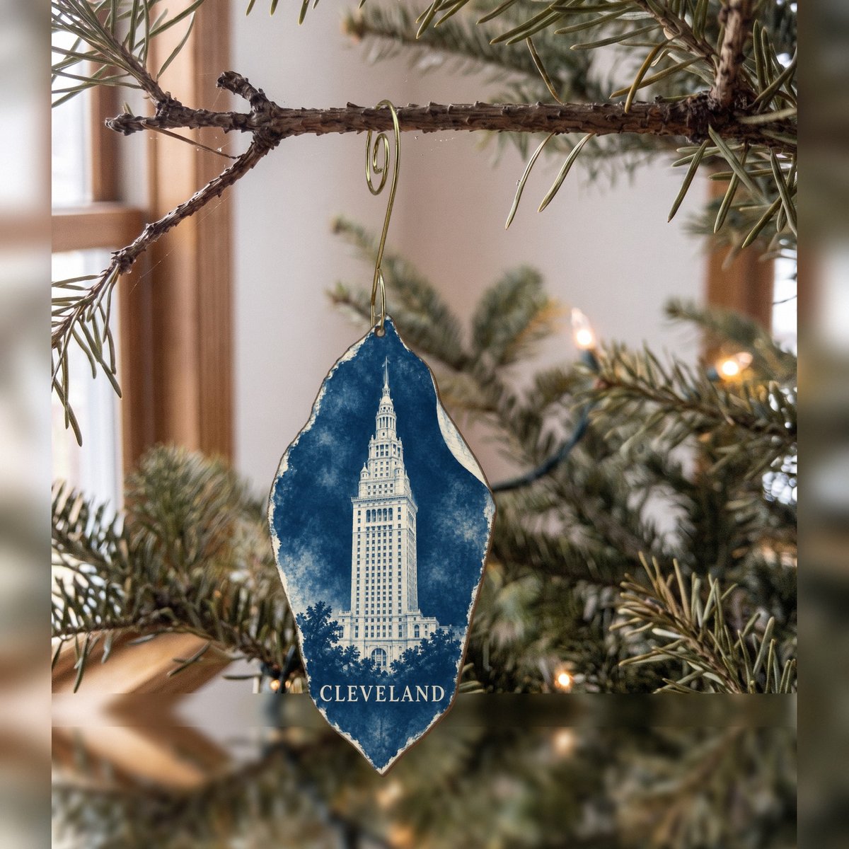 She's Choosing Cleveland Ornament | Cyanotype-Inspired | S1079-O