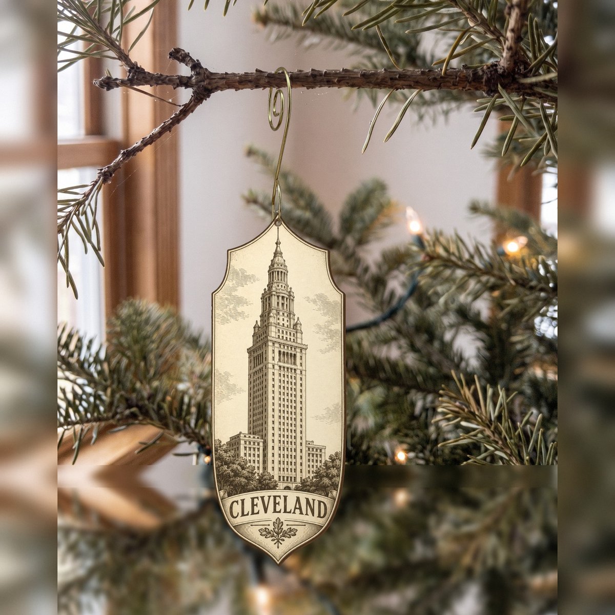 She's Choosing Cleveland Ornament | Etching-Inspired Linework | S1080-O