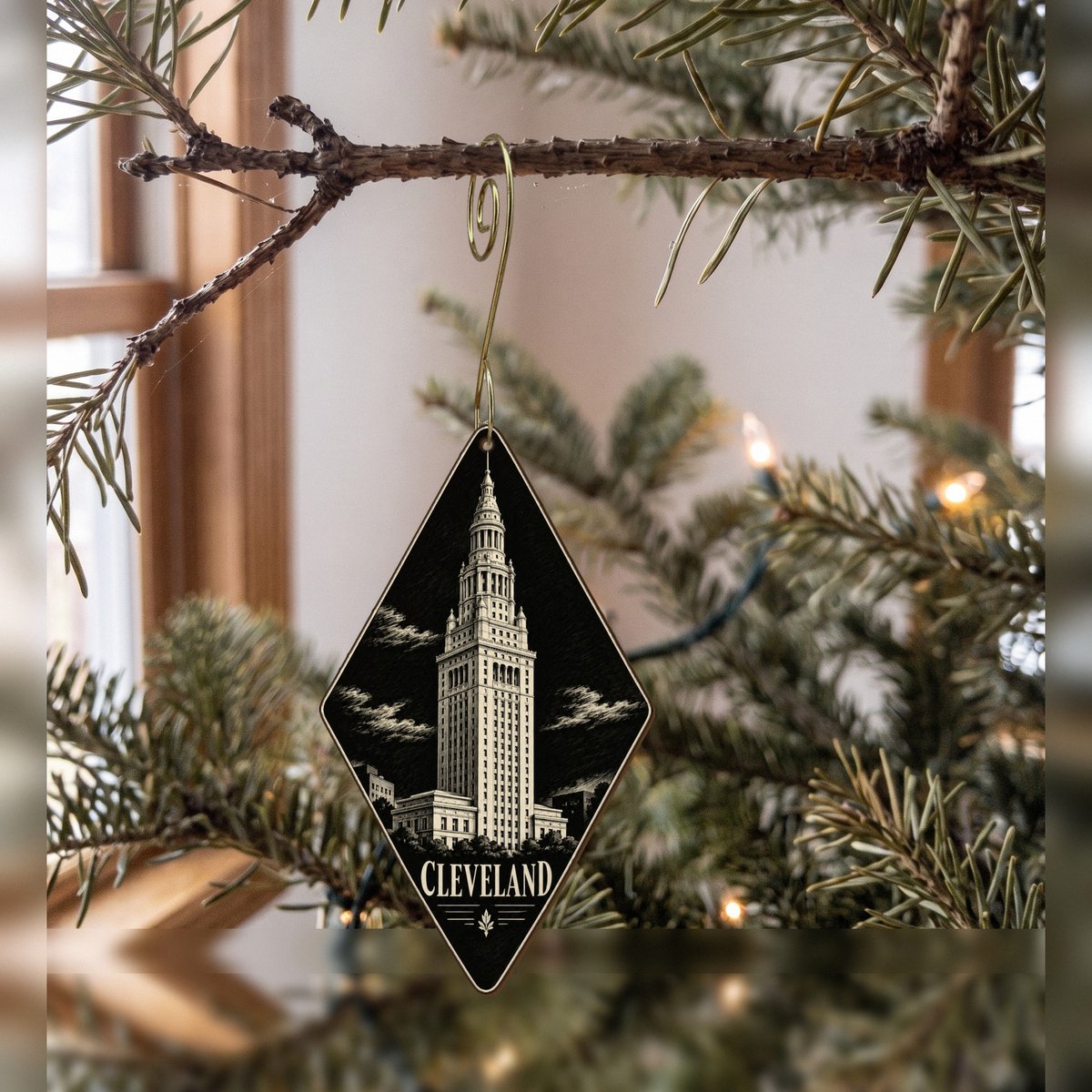 She's Choosing Cleveland Ornament | Scratchboard | S1082-O