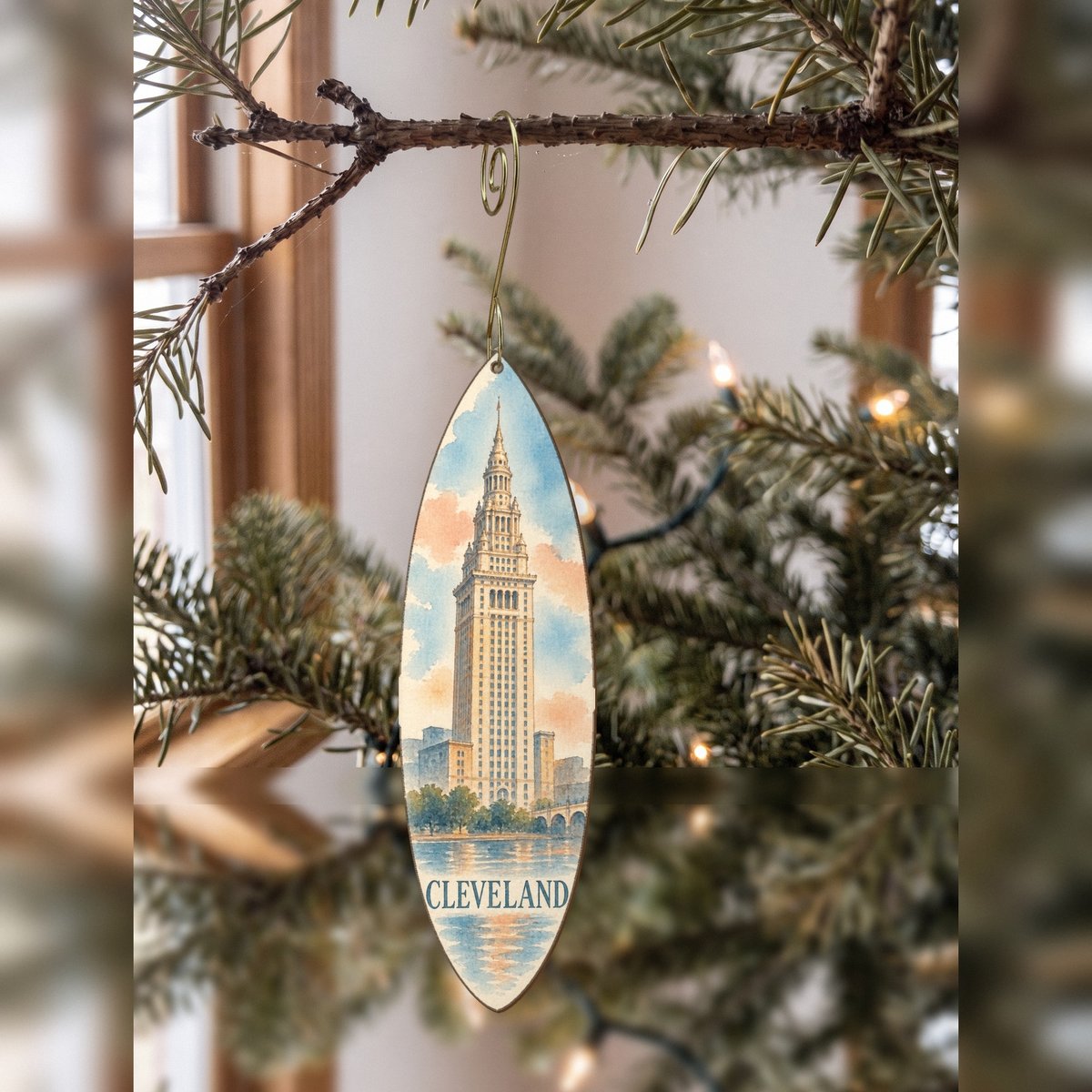 She's Choosing Cleveland Ornament | Restrained Watercolor | S1084-O