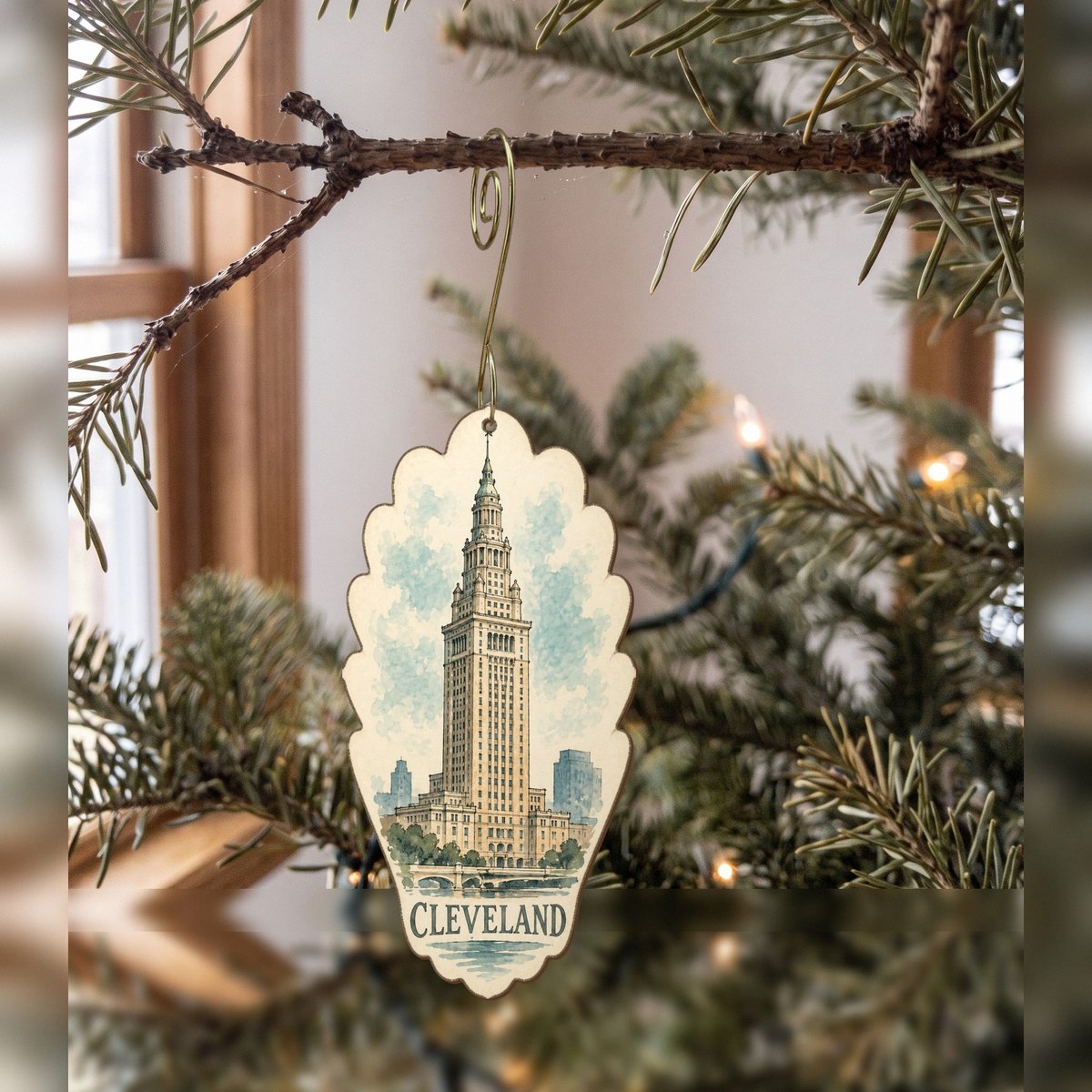 She's Choosing Cleveland Ornament | Pen and Watercolor Wash | S1085-O