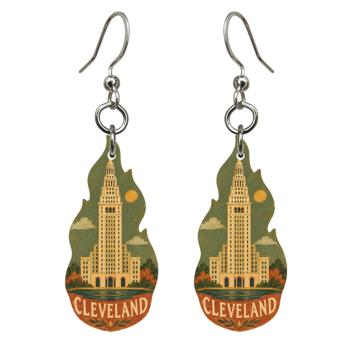 She's Choosing Cleveland Earrings | Naive Folk Painting | S1086