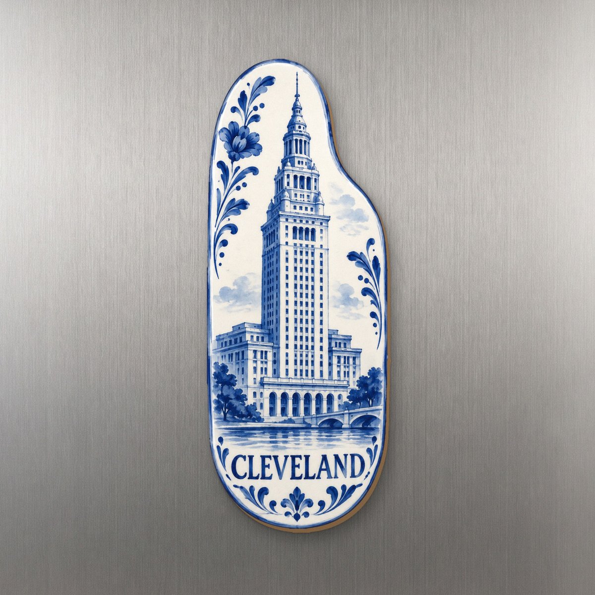 She's Choosing Cleveland Magnet | Blue-And-White Ceramic Illustration | S1087-M