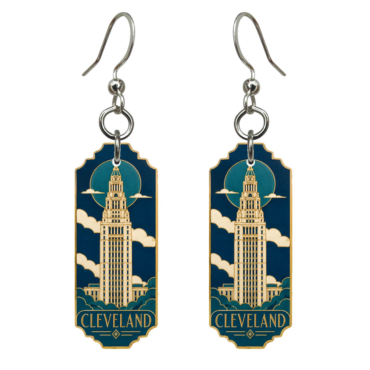 She's Choosing Cleveland Earrings | Cloisonné-Inspired Graphic | S1088