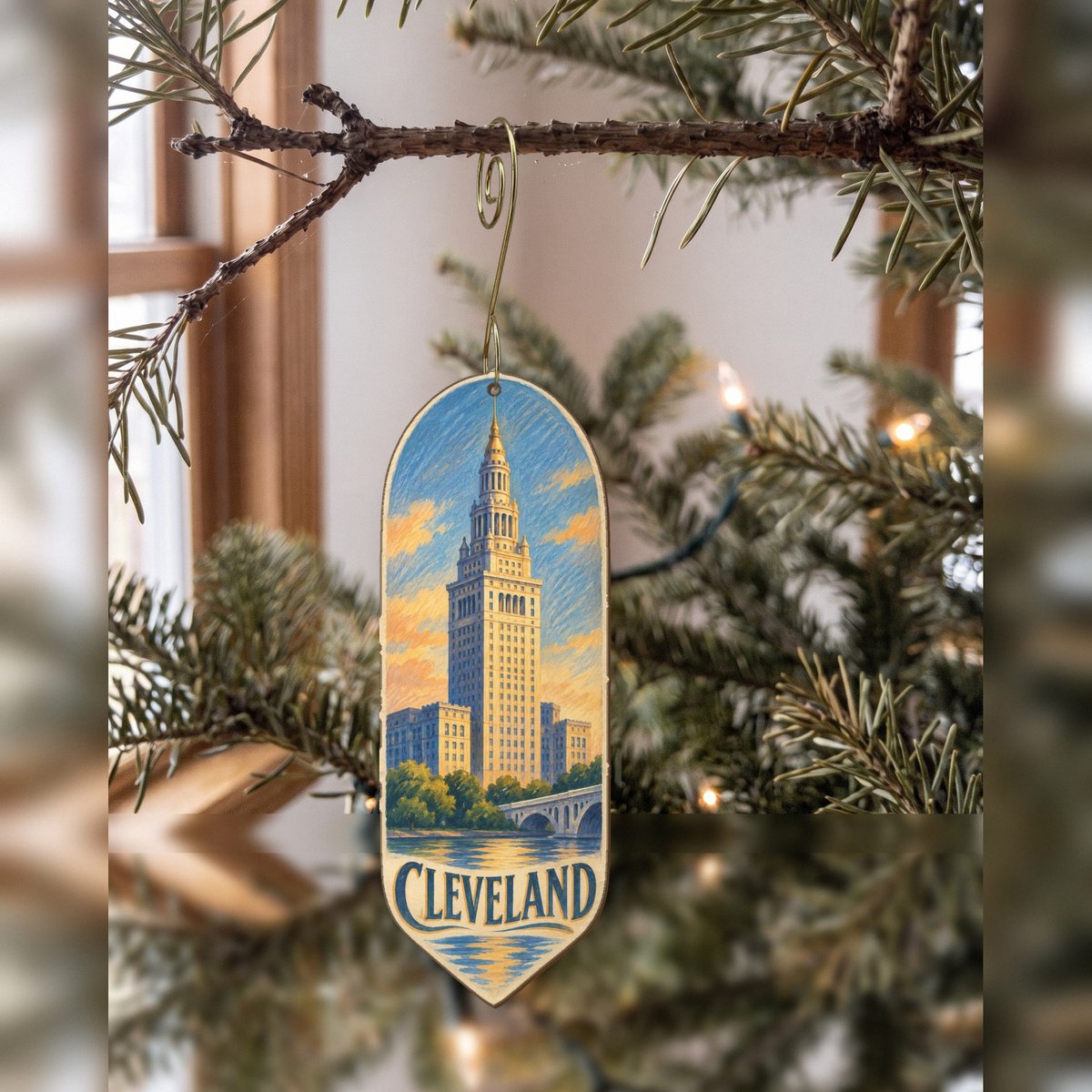 She's Choosing Cleveland Ornament | Colored Pencil over Gouache | S1090-O