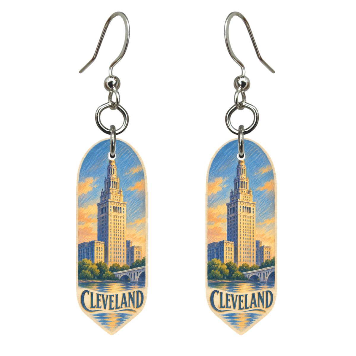 She's Choosing Cleveland Earrings | Colored Pencil over Gouache | S1090