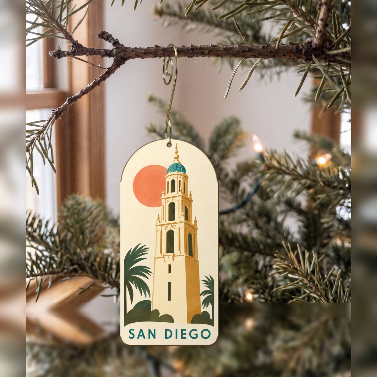 She's Choosing San Diego Ornament | Midcentury Illustration | S1098-O