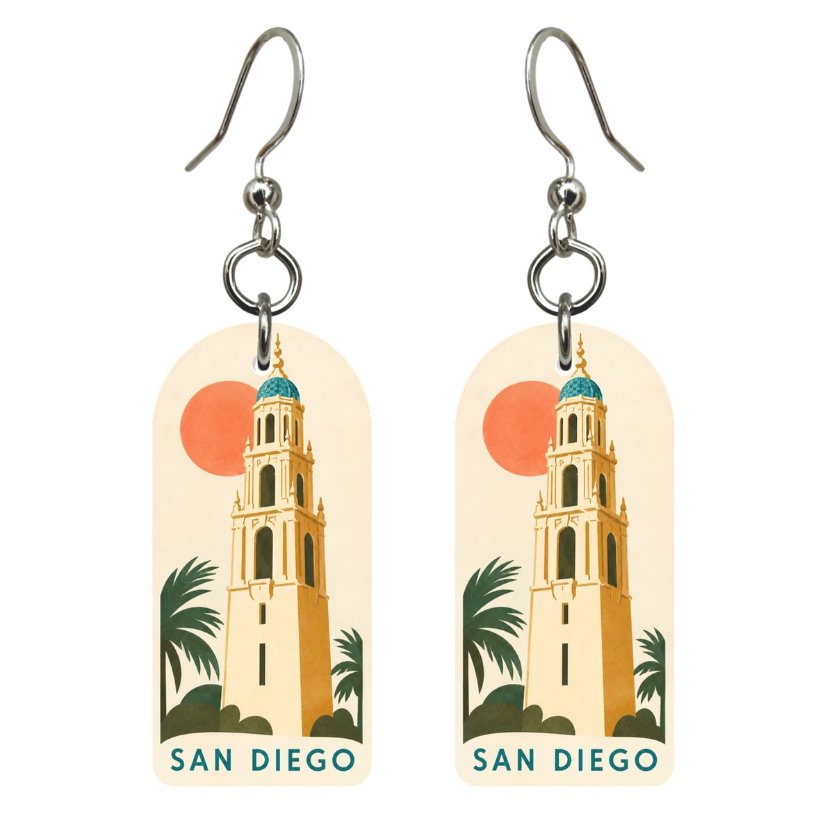 She's Choosing San Diego Earrings | Midcentury Illustration | S1098