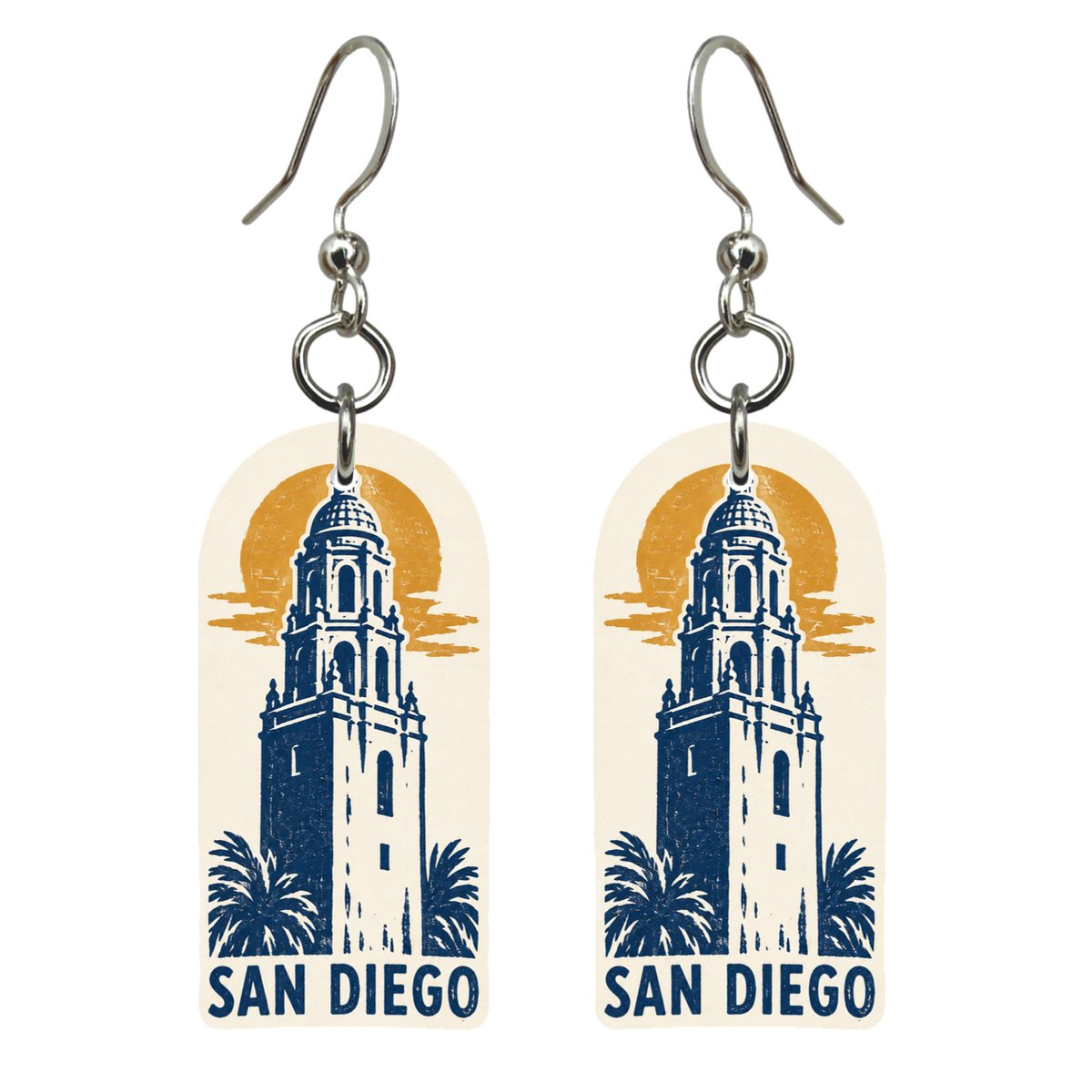 She's Choosing San Diego Earrings | Linocut | S1103