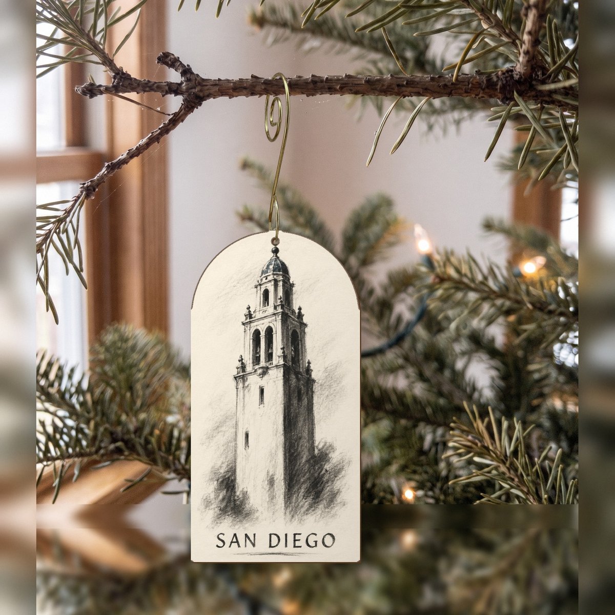 She's Choosing San Diego Ornament | Charcoal Gesture | S1114-O