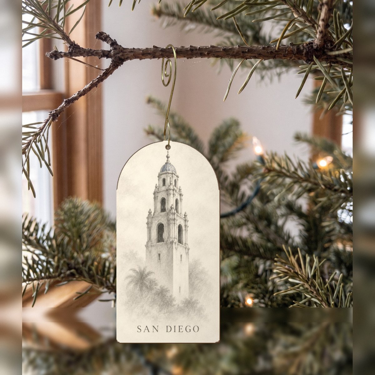 She's Choosing San Diego Ornament | Soft Graphite Drawing | S1115-O