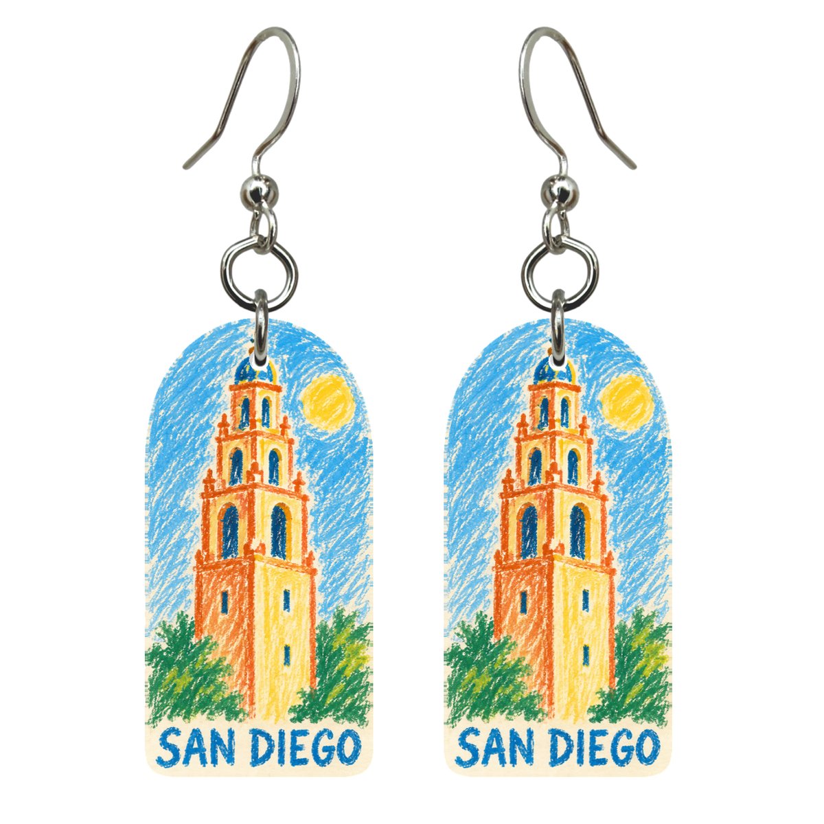She's Choosing San Diego Earrings | Wax Crayon Drawing | S1116