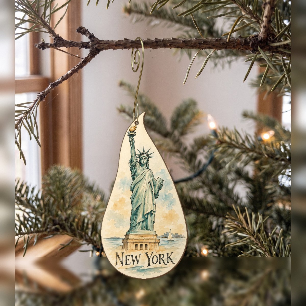She's Choosing New York Ornament | Pen and Watercolor Wash | S112-O