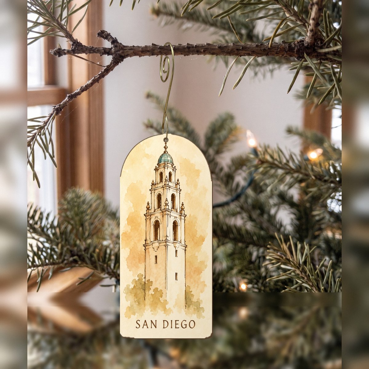 She's Choosing San Diego Ornament | Pen And Watercolor Wash | S1121-O