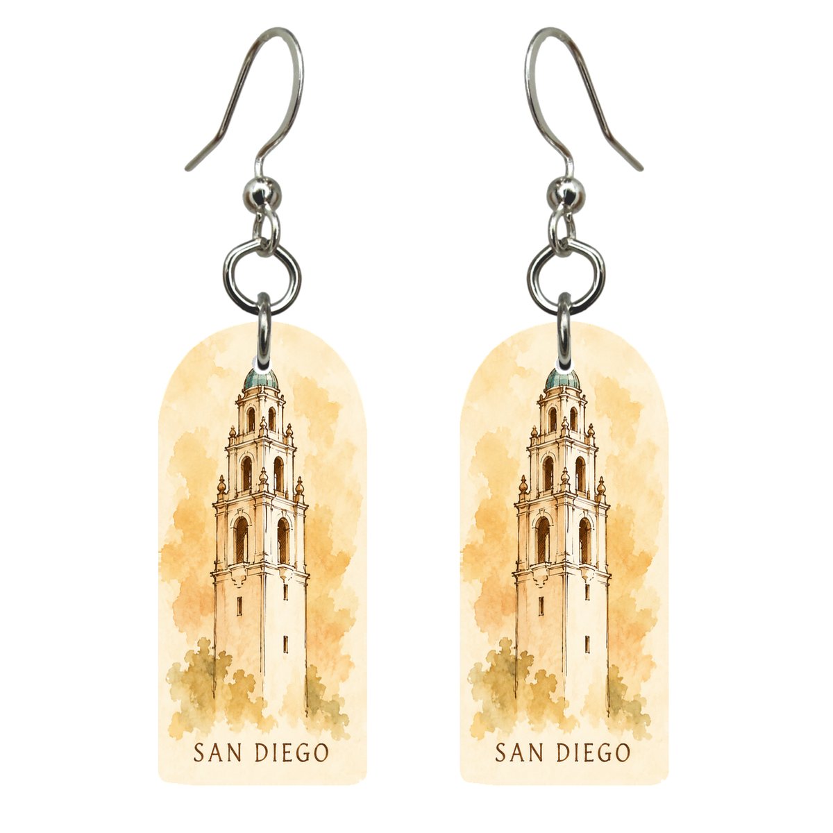 She's Choosing San Diego Earrings | Pen And Watercolor Wash | S1121