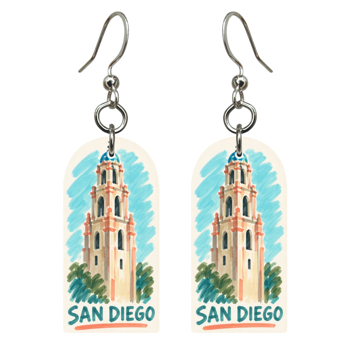 She's Choosing San Diego Earrings | Marker Illustration | S1122